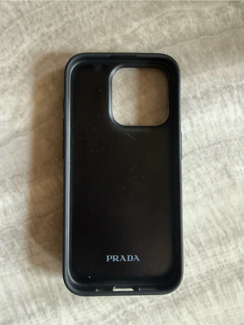 Prada Black Saffiano Leather iPhone 15 Pro Case with Silver Logo